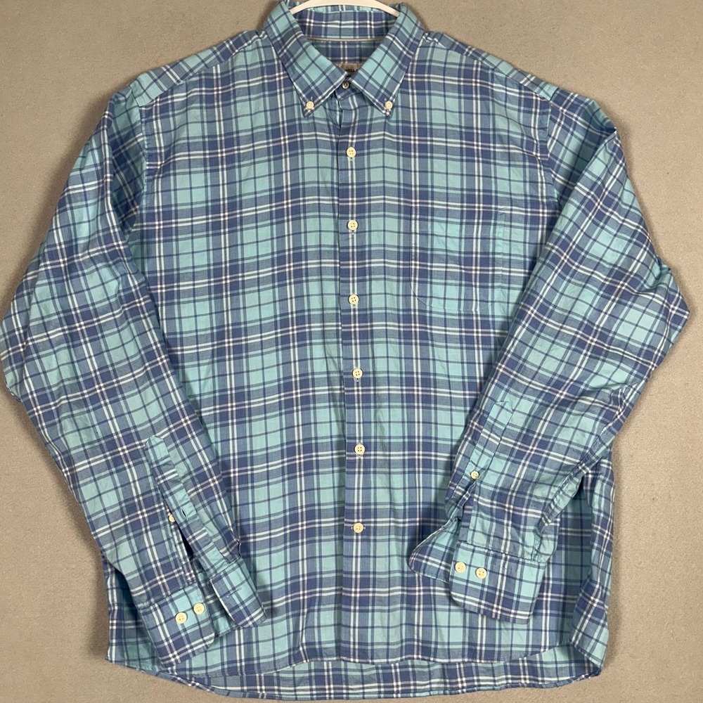 Peter Millar Shirt Mens XL Blue Teal Plaid Button Down Long Sleeve Casual EUC
